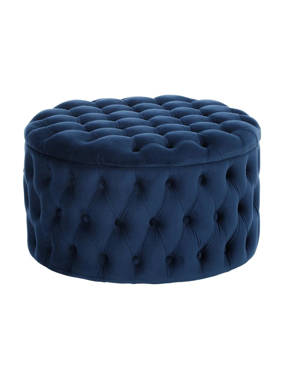 Westwing Collection Pouf coffre XL velours bleu foncé Chiara, Ø 70 x haut. 42 cm 1 Westwing Collection Pouf coffre XL velours bleu foncé Chiara, Ø 70 x haut. 42 cm
