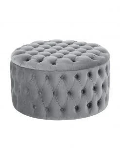 Westwing Collection Pouf coffre XL velours gris Chiara, Ø 70 x haut. 42 cm