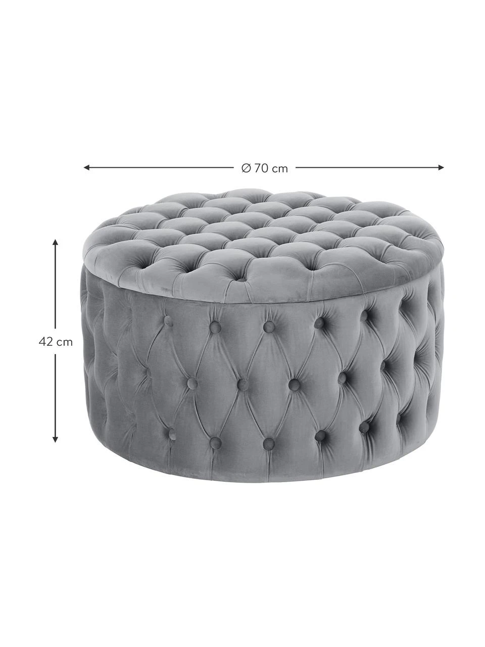 Westwing Collection Pouf coffre XL velours gris Chiara, Ø 70 x haut. 42 cm 4 Westwing Collection Pouf coffre XL velours gris Chiara, Ø 70 x haut. 42 cm – Image 4
