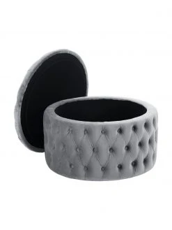 Westwing Collection Pouf coffre XL velours gris Chiara, Ø 70 x haut. 42 cm 10 Westwing Collection Pouf coffre XL velours gris Chiara, Ø 70 x haut. 42 cm -Entrée & couloir Soldes Pouf coffre XL velours gris Chiara 4