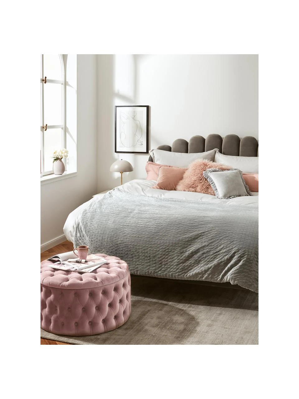 Westwing Collection Pouf coffre XL velours rose Chiara, Ø 70 x haut. 42 cm 2 Westwing Collection Pouf coffre XL velours rose Chiara, Ø 70 x haut. 42 cm – Image 2