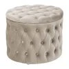Westwing Collection Pouf coffre en velours beige Chiara, Ø 50 x haut. 42 cm