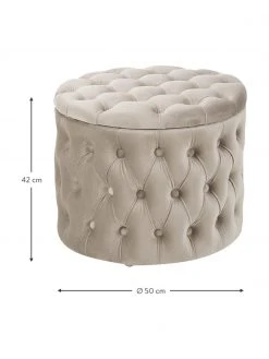 Westwing Collection Pouf coffre en velours beige Chiara, Ø 50 x haut. 42 cm -Entrée & couloir Soldes Pouf coffre en velours beige Chiara 2