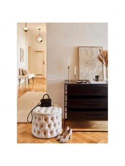 Westwing Collection Pouf coffre en velours blanc cr&egrave;me Chiara, Ø 50 x haut. 42 cm -Entrée & couloir Soldes Pouf coffre en velours blanc creme Chiara 2