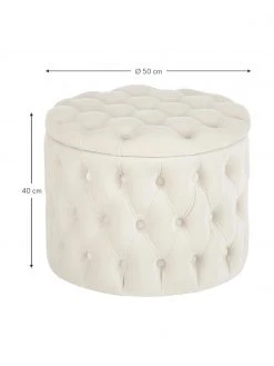 Westwing Collection Pouf coffre en velours blanc cr&egrave;me Chiara, Ø 50 x haut. 42 cm -Entrée & couloir Soldes Pouf coffre en velours blanc creme Chiara 3