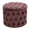 Westwing Collection Pouf coffre en velours brun rouillé Chiara, Ø 50 x haut. 42 cm