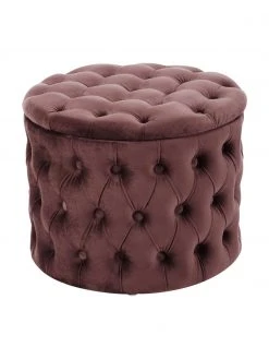 Westwing Collection Pouf coffre en velours brun rouillé Chiara, Ø 50 x haut. 42 cm