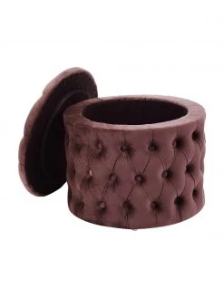 Westwing Collection Pouf coffre en velours brun rouillé Chiara, Ø 50 x haut. 42 cm -Entrée & couloir Soldes Pouf coffre en velours brun rouille Chiara 3