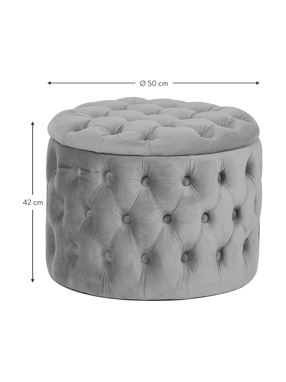 Westwing Collection Pouf coffre en velours gris Chiara, Ø 50 x haut. 42 cm 4 Westwing Collection Pouf coffre en velours gris Chiara, Ø 50 x haut. 42 cm – Image 4