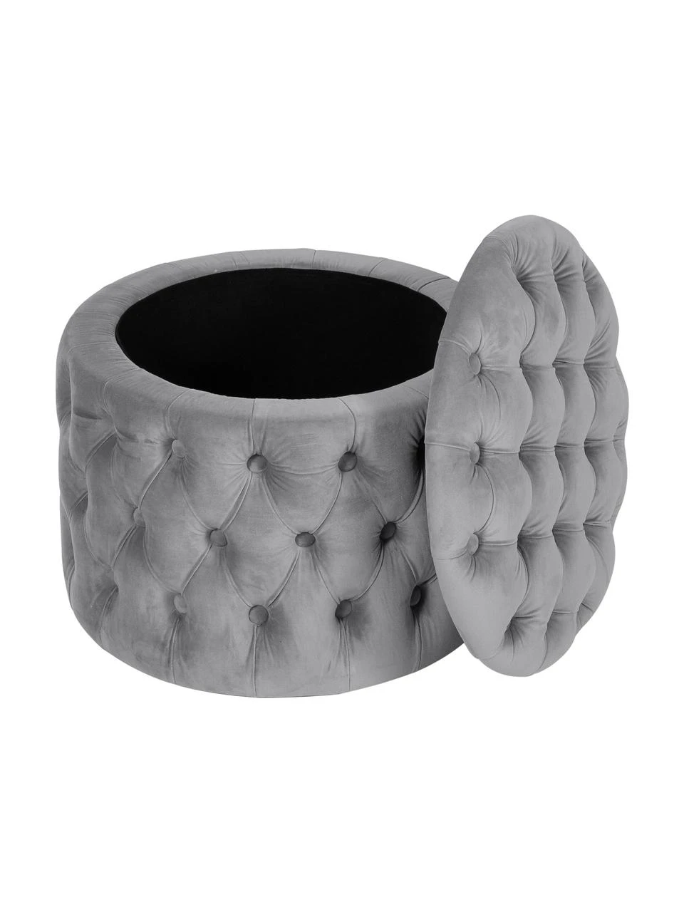 Westwing Collection Pouf coffre en velours gris Chiara, Ø 50 x haut. 42 cm 5 Westwing Collection Pouf coffre en velours gris Chiara, Ø 50 x haut. 42 cm – Image 5