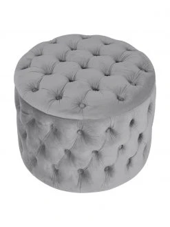 Westwing Collection Pouf coffre en velours gris Chiara, Ø 50 x haut. 42 cm 11 Westwing Collection Pouf coffre en velours gris Chiara, Ø 50 x haut. 42 cm -Entrée & couloir Soldes Pouf coffre en velours gris Chiara 5