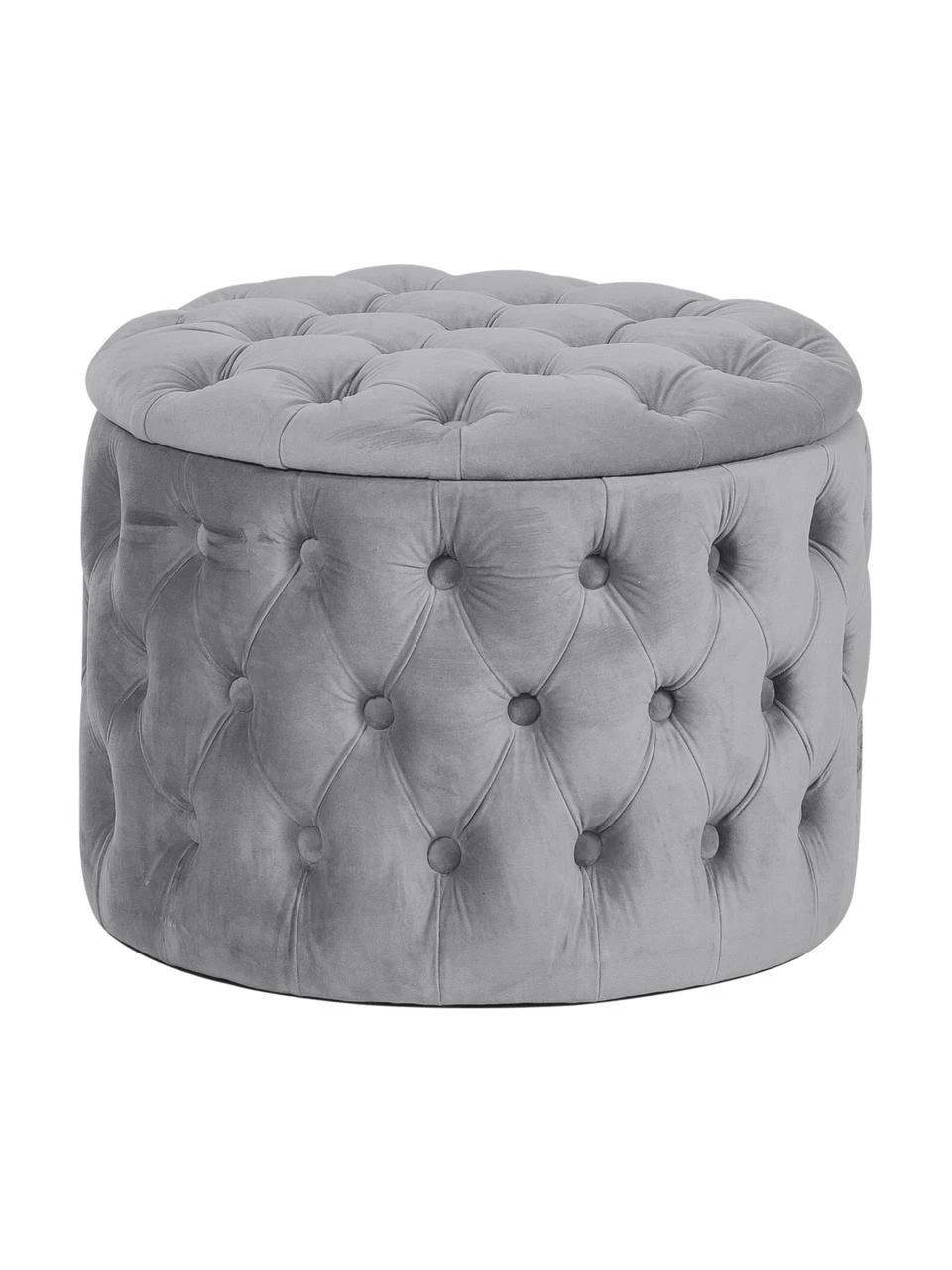 Westwing Collection Pouf coffre en velours gris Chiara, Ø 50 x haut. 42 cm 1 Westwing Collection Pouf coffre en velours gris Chiara, Ø 50 x haut. 42 cm