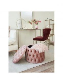 Westwing Collection Pouf coffre en velours rose Chiara, Ø 50 x haut. 42 cm -Entrée & couloir Soldes Pouf coffre en velours rose Chiara 2