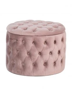 Westwing Collection Pouf coffre en velours rose Chiara, Ø 50 x haut. 42 cm