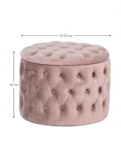 Westwing Collection Pouf coffre en velours rose Chiara, Ø 50 x haut. 42 cm -Entrée & couloir Soldes Pouf coffre en velours rose Chiara 3