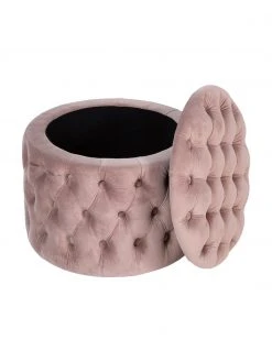Westwing Collection Pouf coffre en velours rose Chiara, Ø 50 x haut. 42 cm -Entrée & couloir Soldes Pouf coffre en velours rose Chiara 4