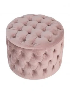 Westwing Collection Pouf coffre en velours rose Chiara, Ø 50 x haut. 42 cm -Entrée & couloir Soldes Pouf coffre en velours rose Chiara 5
