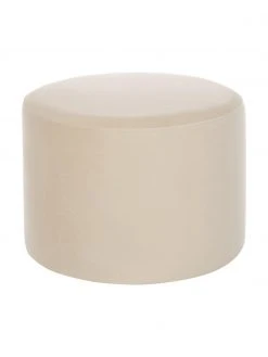 Westwing Collection Pouf rond en velours beige Daisy, Ø 54 x haut. 38 cm