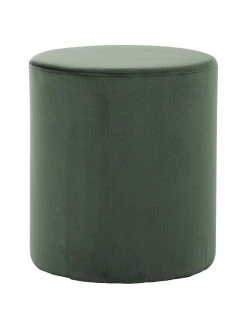 Westwing Collection Pouf rond velours vert Daisy, Ø 38 x haut. 45 cm