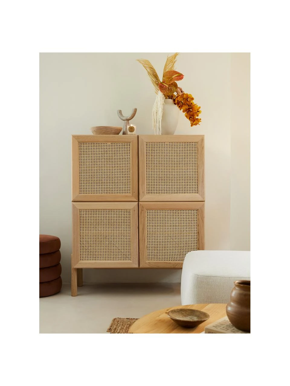 Westwing Collection Rangement bois de chêne avec cannage Jolie, larg. 106 x haut. 127 cm 2 Westwing Collection Rangement bois de chêne avec cannage Jolie, larg. 106 x haut. 127 cm – Image 2