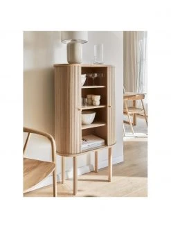 Westwing Collection Rangement en bois clair avec portes coulissantes Calary, larg. 75 x haut. 130 cm -Entrée & couloir Soldes Rangement en bois clair avec portes coulissantes Calary 2