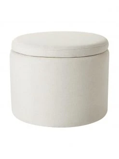 Westwing Collection Tabouret avec coffre beige Alida, Ø 50 x haut. 42 cm