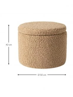 Westwing Collection Tabouret avec coffre tissu bouclé brun Alida, Ø 50 x haut. 42 cm -Entrée & couloir Soldes Tabouret avec coffre tissu boucle brun Alida 2