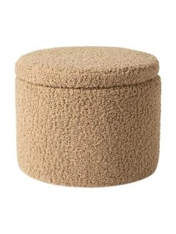 Westwing Collection Tabouret avec coffre tissu bouclé brun Alida, Ø 50 x haut. 42 cm