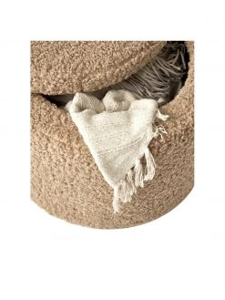 Westwing Collection Tabouret avec coffre tissu bouclé brun Alida, Ø 50 x haut. 42 cm -Entrée & couloir Soldes Tabouret avec coffre tissu boucle brun Alida 3