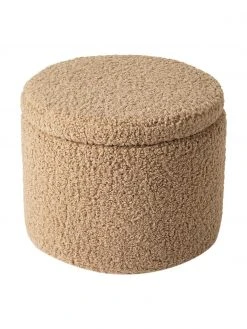 Westwing Collection Tabouret avec coffre tissu bouclé brun Alida, Ø 50 x haut. 42 cm -Entrée & couloir Soldes Tabouret avec coffre tissu boucle brun Alida 4