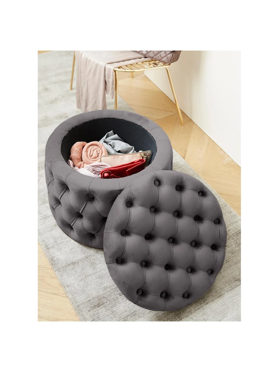 Westwing Collection Tabouret rond velours gris foncé avec rangement Chiara, Ø 50 x haut. 42 cmSeulement 1 produit disponible 2 Westwing Collection Tabouret rond velours gris foncé avec rangement Chiara, Ø 50 x haut. 42 cmSeulement 1 produit disponible – Image 2