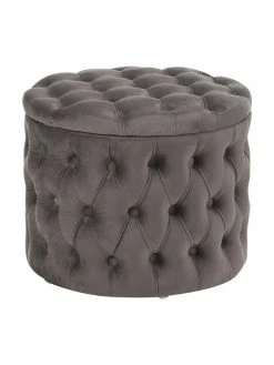 Westwing Collection Tabouret rond velours gris foncé avec rangement Chiara, Ø 50 x haut. 42 cmSeulement 1 produit disponible