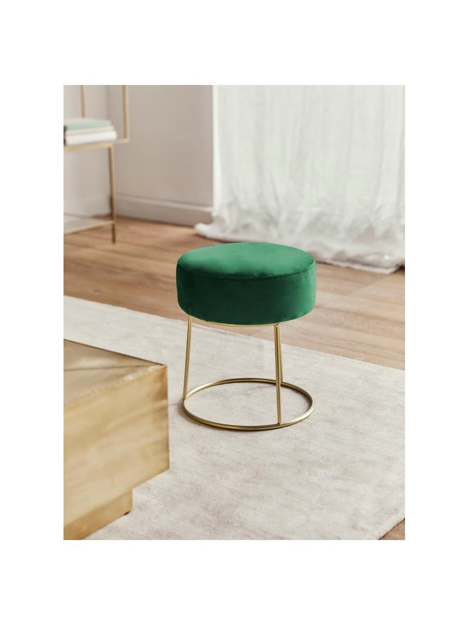 Bizzotto Tabouret rond velours vert Clarissa, Ø 35 x haut. 40 cm 2 Bizzotto Tabouret rond velours vert Clarissa, Ø 35 x haut. 40 cm – Image 2