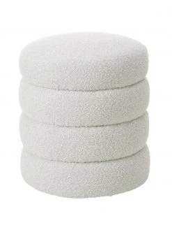 Westwing Collection Tabouret tissu bouclé blanc crème Alto, Ø 42 x haut. 47 cm