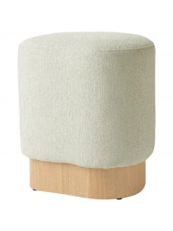Westwing Collection Tabouret tissu bouclé vert matcha Yves, larg. 43 x haut. 47 cm
