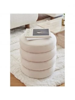 Westwing Collection Tabouret velours blanc cr&egrave;me Alto, Ø 42 x haut. 47 cm -Entrée & couloir Soldes Tabouret velours blanc creme Alto 2