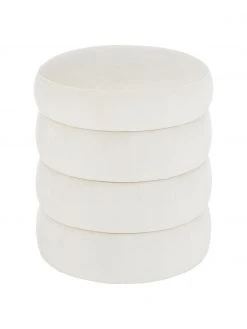 Westwing Collection Tabouret velours blanc crème Alto, Ø 42 x haut. 47 cm