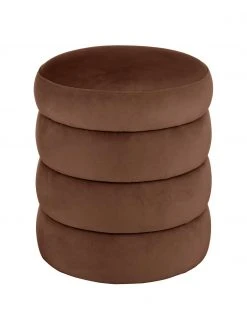 Westwing Collection Tabouret velours brun Alto, Ø 42 x haut. 47 cm