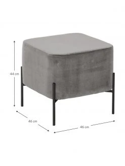Westwing Collection Tabouret velours gris Harper, larg. 46 x haut. 44 cm -Entrée & couloir Soldes Tabouret velours gris Harper 2
