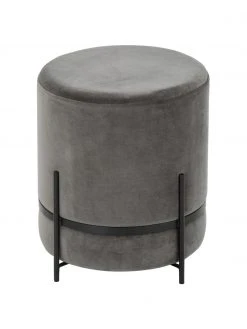Westwing Collection Tabouret velours gris Haven, ∅ 38 x haut. 45 cm