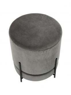 Westwing Collection Tabouret velours gris Haven, ∅ 38 x haut. 45 cm -Entrée & couloir Soldes Tabouret velours gris Haven 3