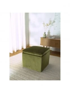 Westwing Collection Tabouret velours vert olive avec rangement Winou, larg. 50 x haut. 48 cm 8 Westwing Collection Tabouret velours vert olive avec rangement Winou, larg. 50 x haut. 48 cm -Entrée & couloir Soldes Tabouret velours vert olive avec rangement Winou 2