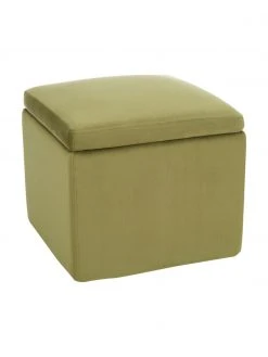 Westwing Collection Tabouret velours vert olive avec rangement Winou, larg. 50 x haut. 48 cm