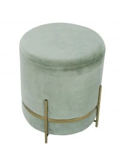 Westwing Collection Tabouret velours vert sauge Haven, ∅ 38 x haut. 45 cm -Entrée & couloir Soldes Tabouret velours vert sauge Haven 3